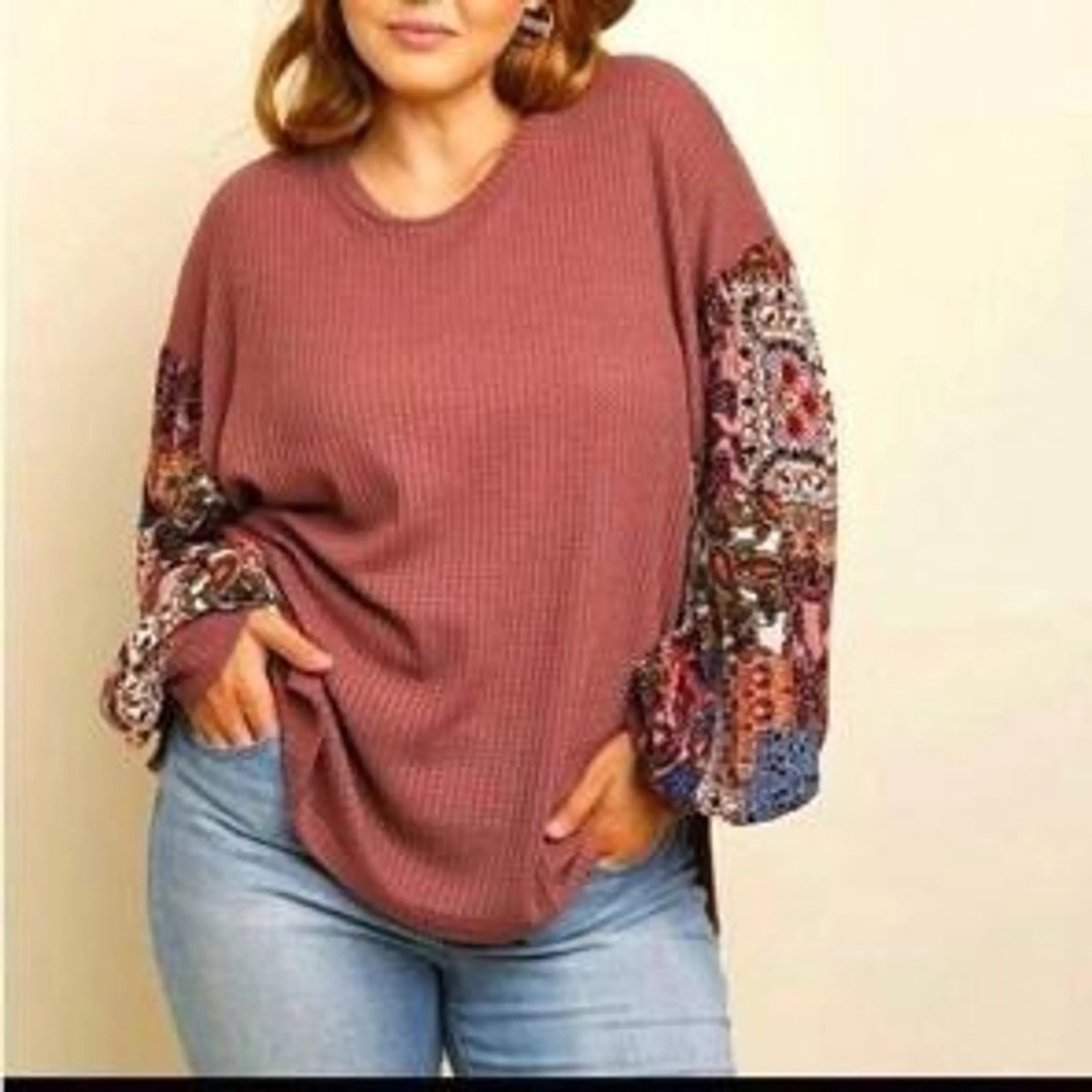 UMGEE waffleknit paisley long sleeve blouse | small